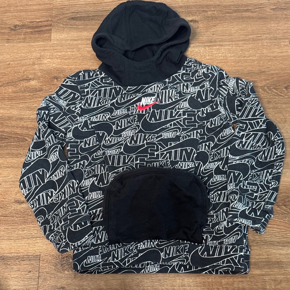 Boy’s Nike Black Logo Allover Print Hoodie with zipper pouch